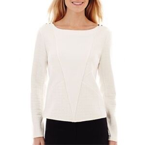 Worthington Quilted Plush Stretchy White Long Sleeve Top - S